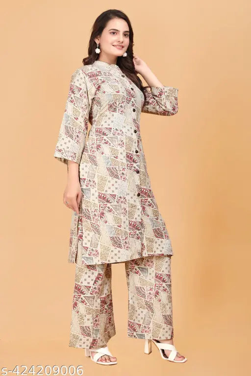 Art Silk printed straight kurta & palazzo set for women, elegant and dressy