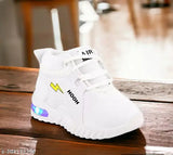 White canvas kids' Lighting Shoes with embellished net pattern, ideal for comfortable daily wear and night outings