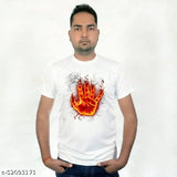 Fire Hand Fog Ghost Rider theme men's polycotton white round neck t-shirt with short sleeves, featuring intricate print of blazing hand engulfed in fog