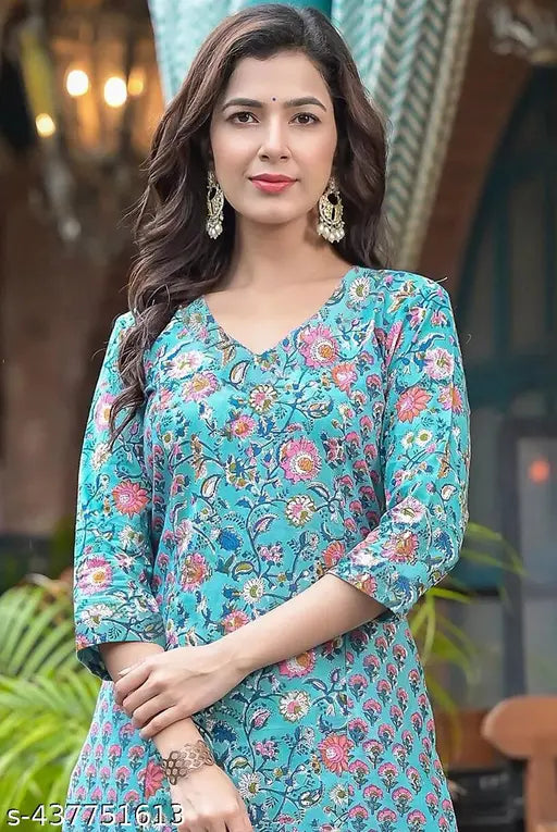 Women's printed rayon kurta bottom set, three-quarter sleeves, Rayon fabric, Palazzos, S-XL sizes available