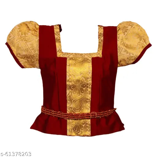 Traditional South Indian Chanderi Silk Kerala Chandrika Lehenga-Choli, featuring Zari woven patterns and short sleeves