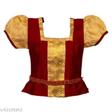 Traditional South Indian Chanderi Silk Kerala Chandrika Lehenga-Choli, featuring Zari woven patterns and short sleeves
