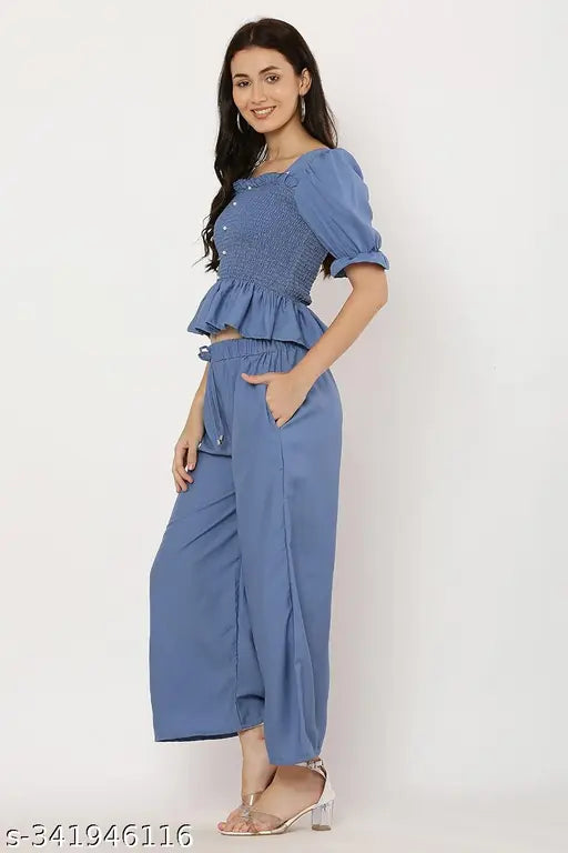 Stylish crepe jumpsuit, solid net, short sleeves - Indian women's fashion