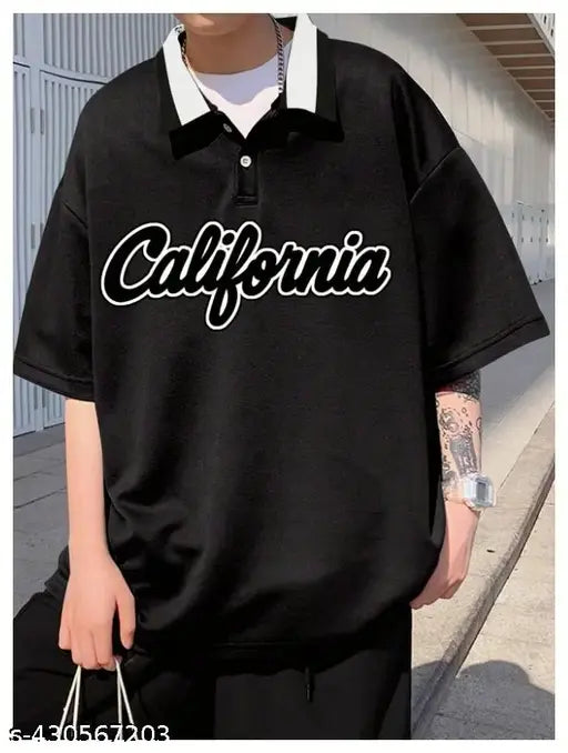 Soft cotton blend men's full sleeve printed round neck T-shirt, black color, durable and comfortable for everyday wear
