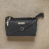 Midnight blue PU sling bag, 3 compartments, free size, quilted design - GUKA Women's accessory from India