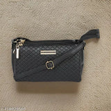 Midnight blue PU sling bag, 3 compartments, free size, quilted design - GUKA Women's accessory from India