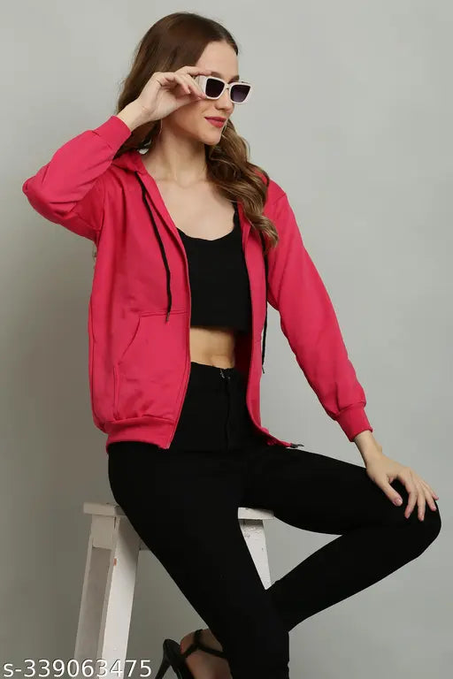 BrightNex winter fleece jacket, solid pattern, long sleeves, size S (bust 34in, length 20in), made in India