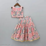 Sleeveless crepe lehenga choli set with dupion silk and net dupatta, featuring floral prints. Stitched for comfort, perfect for festivals or special occasions. Available in various colors." (104 characters)