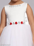 White net party gown with toy balloon print for kids ages 1-12, sleeveless design and full length