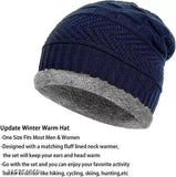 Blue thick woolen beanie cap with fox fur lining, warm muffler combo - BHAVNISH winter fashion accessory
