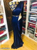 Beautiful women's satin saree with separate jacquard blouse, solid pattern, free size, India-made