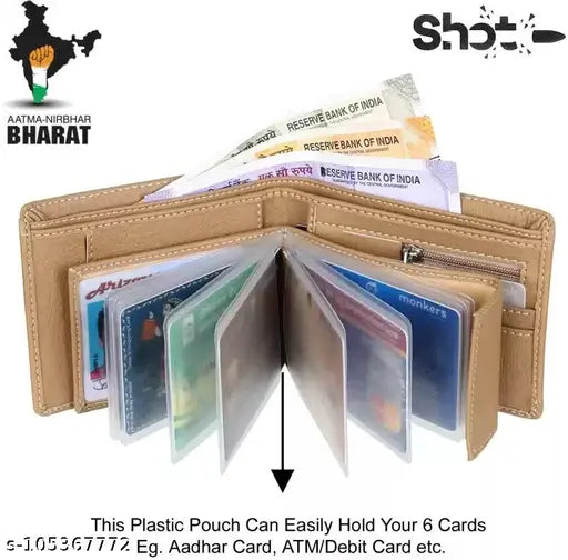 Classic world PU leather men's wallet, solid net design with 2 compartments, free size (11cm x 10cm), India origin