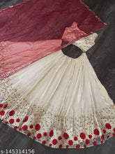Cream-colored embroidered Art Silk Lehenga with Net blouse & Dupatta, sequinned semi-stitched style, India origin