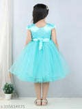 Sky Blue embellished net dress for kids partywear, 1-2 years, sleeveless, India origin