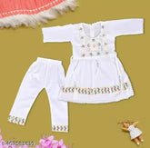 Embroidered cotton blend kids' romper set, three-quarter sleeves, Indian origin (0-3 months to 3-4 years)