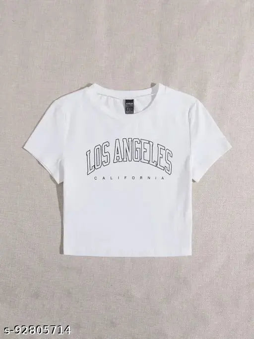 White cotton Diversify women's printed round neck short-sleeve t-shirt with denim-pairing casual style, made in India