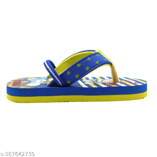 Kids multi-color EVA flip flops with Doraemon pattern, comfortable and trendy unisex slippers for home, beach, or outdoor use