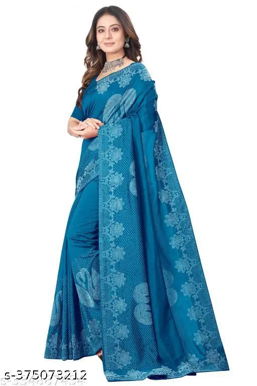 Soft georgette saree with Siroski diamonds, embellished blouse for work, wedding, and party wear. Transparent fabric enhances look, blouse is unstitched for custom fit. Made in India