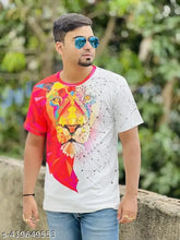 3D lion-face poly blend short-sleeve t-shirt, vibrant print on a soft fabric, Indian origin