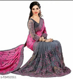 Vichitra silk saree with embroidered net blouse, free size, Indian-made
