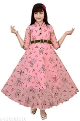 Georgette printed dress for girls, three-quarter sleeves, 3-4 years size