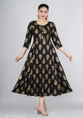 Rayon gold print Anarkali kurti with three-quarter sleeves, vibrant Indian design by FASTIVAL SPECIAL SHREE JI ENT