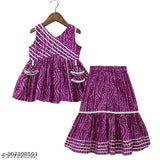 Girls Bandhani Printed Cotton A-line Kurta and Sharara set, 3-14 years, Indian ethnic wear with V neckline, heavy printed sharara