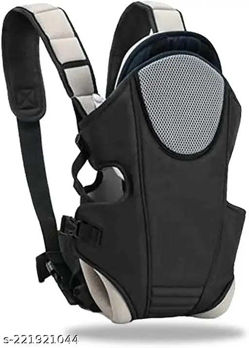 Adjustable black-cream kidsify baby bag, polyester kangaroo style carrier for front and back carry with safety belt, honeycomb texture