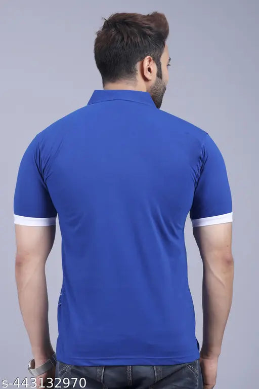 Men's cotton short-sleeve printed polo t-shirt, size S (19in chest, 27.5in length), India origin