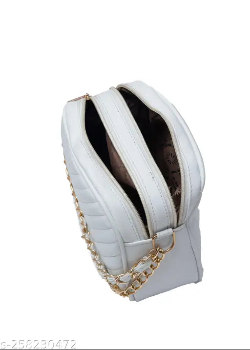 Textured net PU sling bag, 2 compartments, durable and lightweight, chain handle style for girls' casual and formal wear, medium size handbag, Made in India