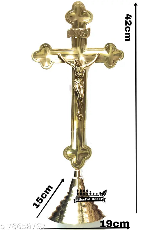 Large brass Traditional 5 wishes Jesus Christ cross statue with candle holder, Indian crafted religious decor