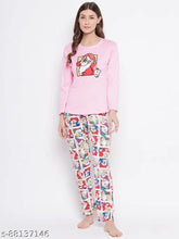 Viscose Rayon printed nightsuit with long sleeve and round neck, perfect for comfortable lounging or casual wear, Camey Women's set