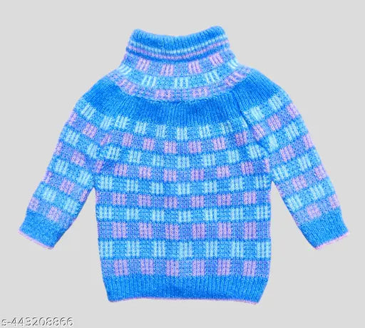 Blue knit children's sweater, newborn to 12 months, winter wear for kids in India