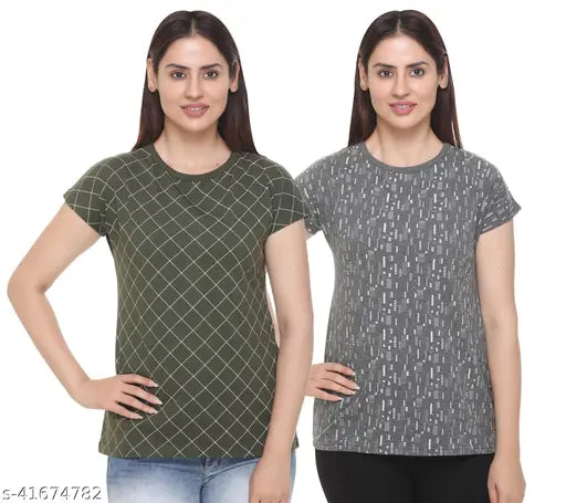 Cotton blend, printed Shaun women's regular fit T-shirt, short sleeves - India