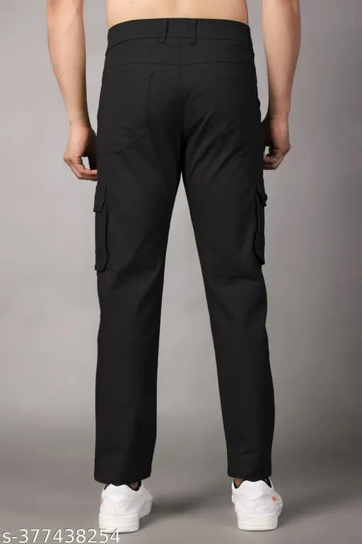 Stylish 6-pocket cotton cargo pants, solid color, size 34, from India