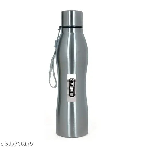 Silver stainless steel slim water bottle (1000ml), shatterproof, leak-proof for men and women