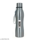 Silver stainless steel slim water bottle (1000ml), shatterproof, leak-proof for men and women