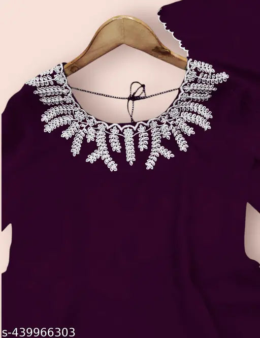 Long-sleeve Georgette Anarkali gown, solid net, embroidered floral design, India origin