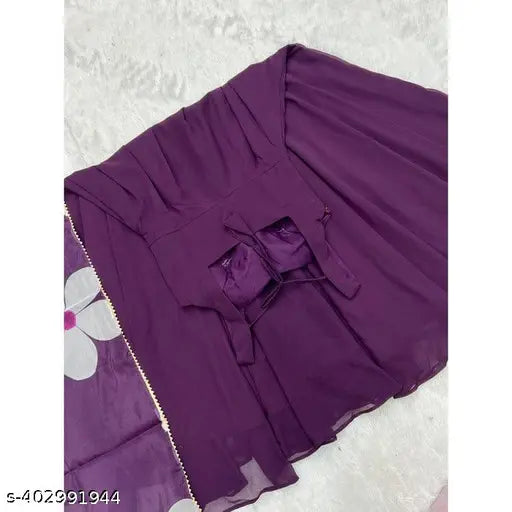 Wine-colored Georgette kurti with dupatta, sleeveless and full lining. Stylesh & Attractive design, ideal for parties or weddings. Sizes: S, M, L, XL, XXL