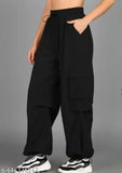 Solid polyester modern trousers for women - fashionable pants from India