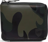 Green PU leather men's wallet (4 card slots), round chain accent, modern accessory for casual occasions
