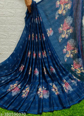 Chiffon saree, Moss Pedding Discharge Pattern Kalamkari print - India's premium summer collection with contrast border and blouse