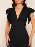 Trendystore new launch plunging neck wide leg jumpsuit in solid polyester with cap sleeves and high waist, elegant style on display mannequin