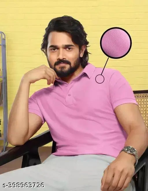 Baby pink polo dot knit T-shirt, cotton blend blend, short sleeves, stylish and versatile