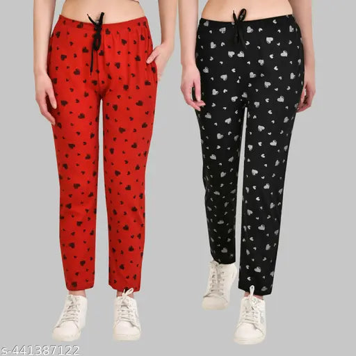 Trendy cotton-blend maxi trackpants pack 2 for women/girls, soft fabric with vibrant colors, perfect for casual wear