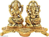 Golden brass Laxmi Ganesh Diya set (4 inch height, 10 cm breadth), traditional Indian artistry for rituals and decor