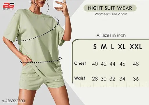 Loose-fit cotton nightsuit set with matching shorts, printed net design, women's pajamas from India