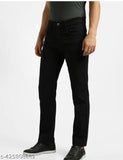 Stylish men's black denim jeans with cotton blend, machine washable for everyday wear