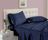 Aqua Blue AKIN Cotton Stripes Double Bedsheet & Pillow Cover Set (90 x 100 inches, King size)