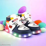 Black/Red patent leather LED light-up running shoes for kids aged 1-10 years, ideal for summer and winter wear